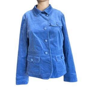 Talbots Button Up Blazer Jacket Mid Length Blue Size 10P